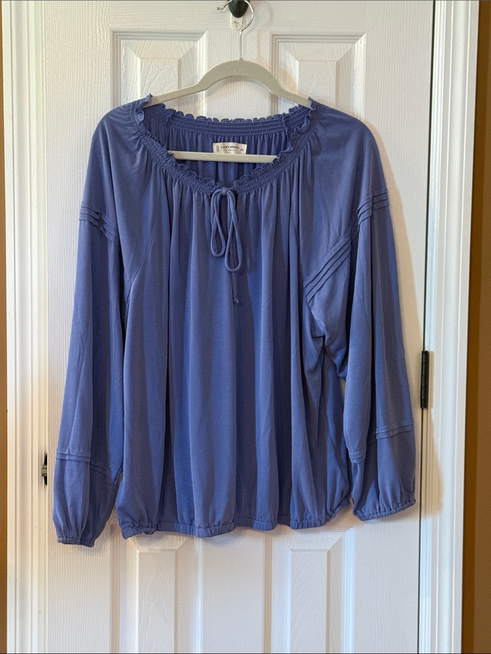 Blue Peasant Blouse with Tie Neck by Lucky Brand